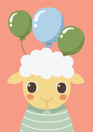 One card/poster from the cute animal portrait collection. Festive sheep.のイラスト素材