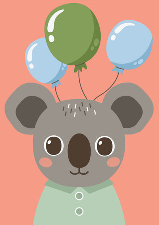 One card/poster from the cute animal portrait collection. Festive koala.のイラスト素材