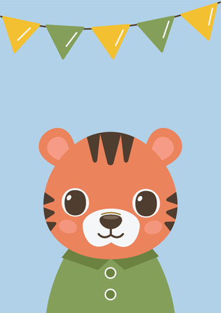 One card/poster from the cute animal portrait collection. Festive tiger.のイラスト素材