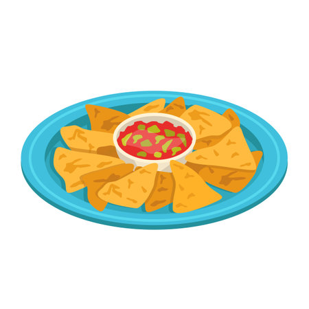 <p>Mexican national food. Nachos. Corn tortilla chips with various additives and sauce. Snack.</p>のイラスト素材