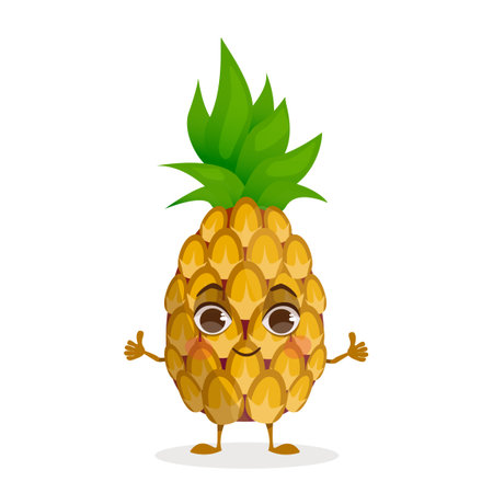 Fruit vector cartoon character - Pineapple. Fruit with face, arms and legs.のイラスト素材