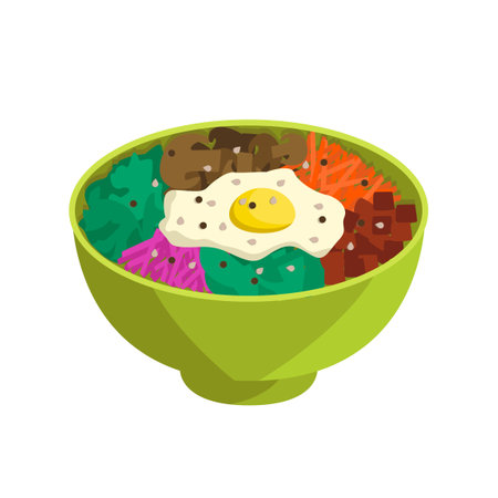 Bibimpap. Rice, vegetables, meat, egg, sesame. Korean food.のイラスト素材