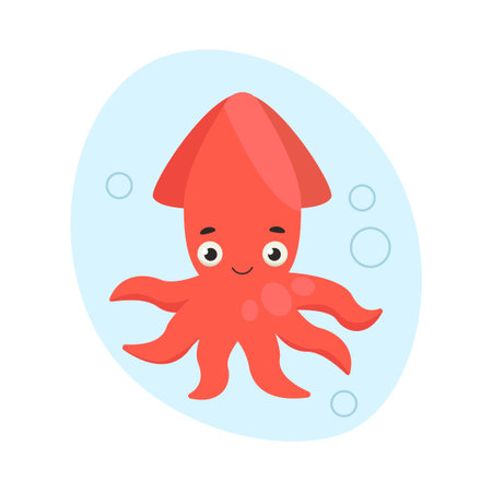 Cute squid swims in the water. sealife. vector graphic.