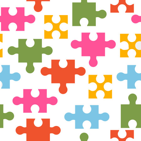 Bright seamless pattern with puzzle pieces. vector graphic.のイラスト素材