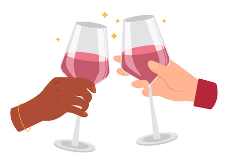 Two hands with glasses of rose wine. Cheers! vector graphic.のイラスト素材