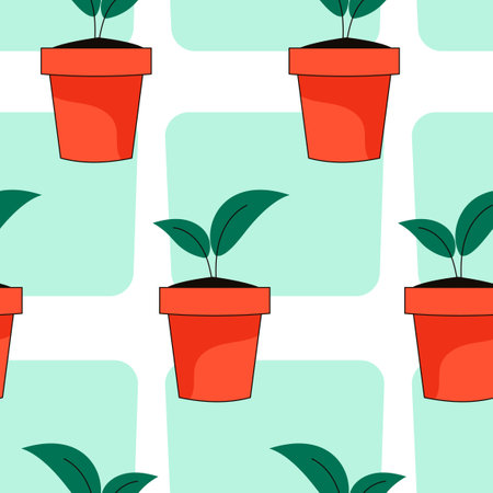 Seamless pattern. Gardening. Plant in the pot. Vector graphic.のイラスト素材