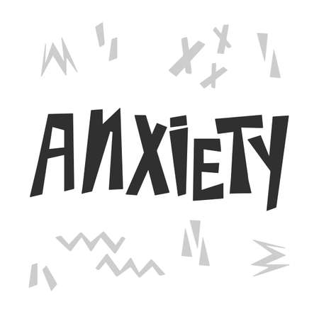 Anxiety hand drawn vector lettering. Isolated on white background. Psyhology medical handwhritten inscription. Panic attack concept. Banner, poster typography design.のイラスト素材