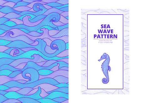 postcard banner purple turquoise blue sea waves and the seahorseのイラスト素材