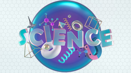 3d illustration with the inscription science in a futuristic sci-fi style, abstract halographic,...