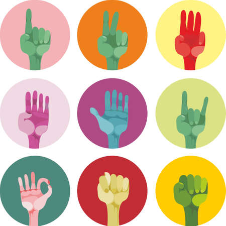 9 icons with different gesturesのイラスト素材