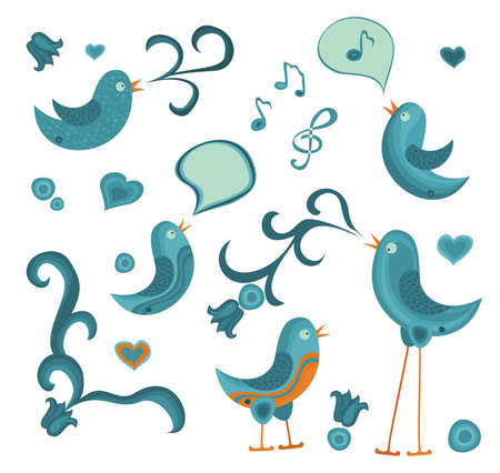 cute tweet birds with other graphic elementsのイラスト素材