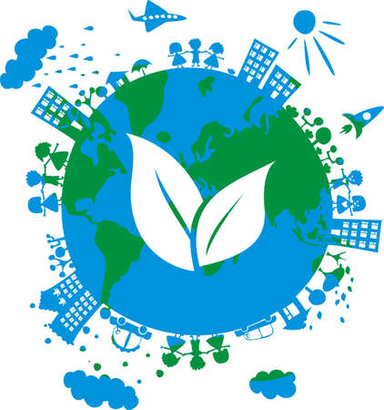 conceptual eco image of globe with icon of grass onのイラスト素材