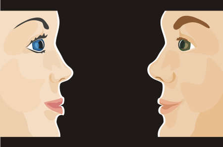smiling man and woman profilesのイラスト素材