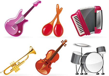 cartoon icons of 6 musical instruments のイラスト素材