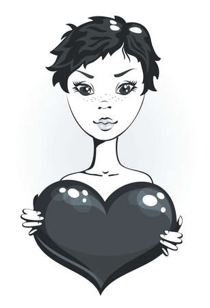 girl holding heart for her valentine のイラスト素材
