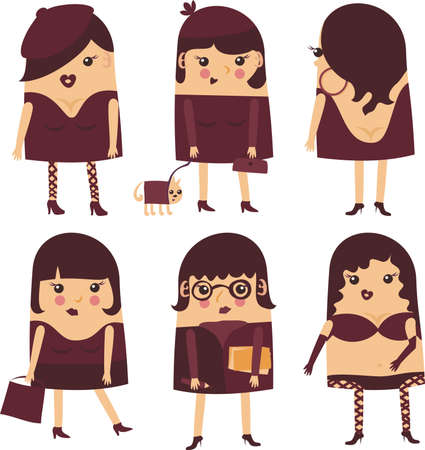 6 cartoon ladies のイラスト素材