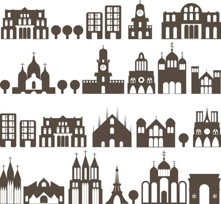 silhouette of european traditional houses - seamless street のイラスト素材