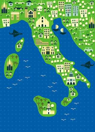 cartoon map of italy のイラスト素材
