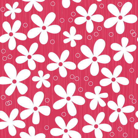 seamless white flowers on a red doodle background のイラスト素材