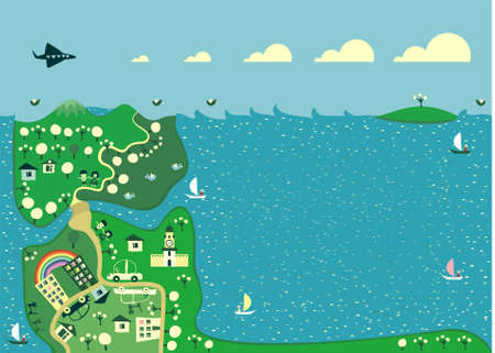 map of city with the sea as banner for your text のイラスト素材