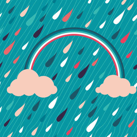 seamless rainbow and raindrops pattern のイラスト素材