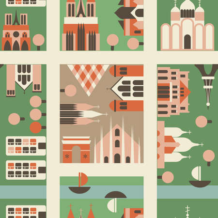 seamless european city in vector のイラスト素材