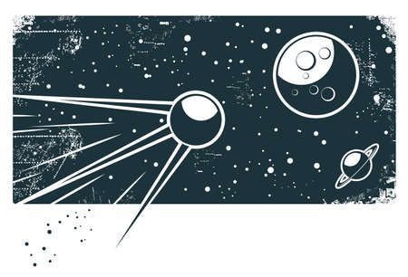 sputnik in the space: 1 blue object on white background のイラスト素材