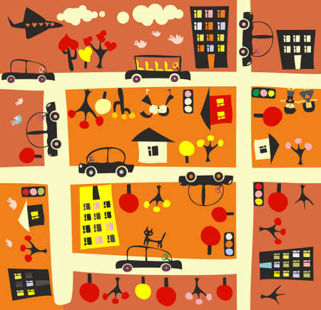 seamless street in autumnのイラスト素材