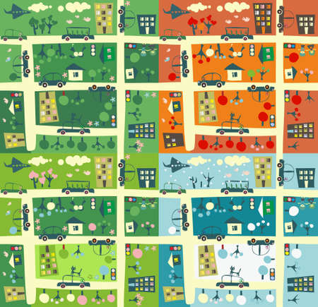 street during four seasonsのイラスト素材