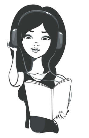 girl reading audio book のイラスト素材