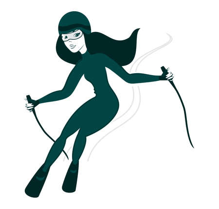girl skiing isolated のイラスト素材