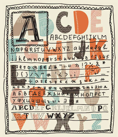 alphabet sets altogether on a layout のイラスト素材