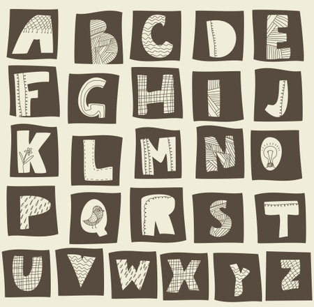 retro style doodle alphabet のイラスト素材