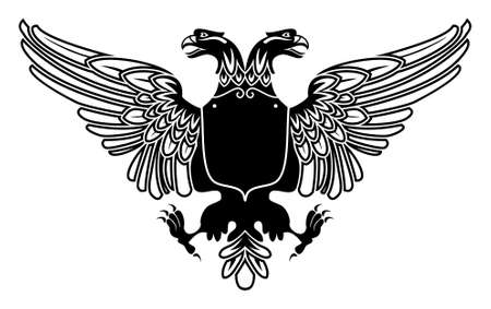 two headed eagle coat of arms with empty banner on its stomach のイラスト素材