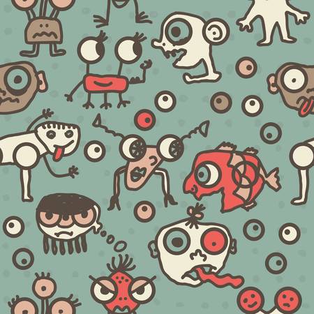 funky mosnters having fun cartoon seamless pattern のイラスト素材