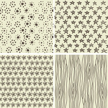 set of 4 doodle seamless patterns in 2 retro colours のイラスト素材