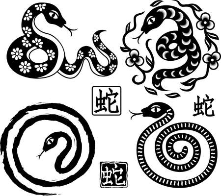 set of Chinese styled snakes as symbol of year of 2013 のイラスト素材