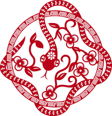 chinese paper cut snake as symbol of year 2013 のイラスト素材