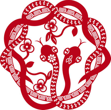 chinese paper cut snake as symbol of year 2013 のイラスト素材