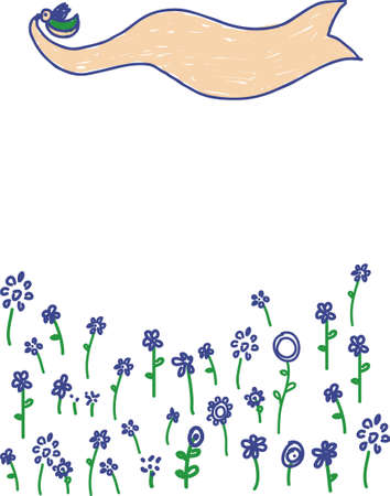 children doodles, bird bannerのイラスト素材