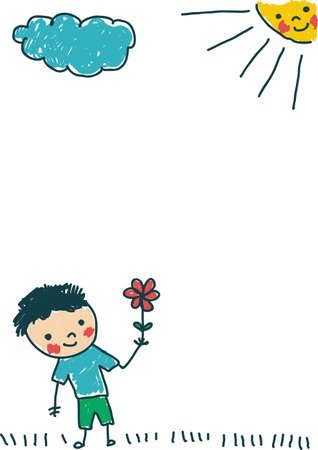 children doodles, boy-flowerのイラスト素材