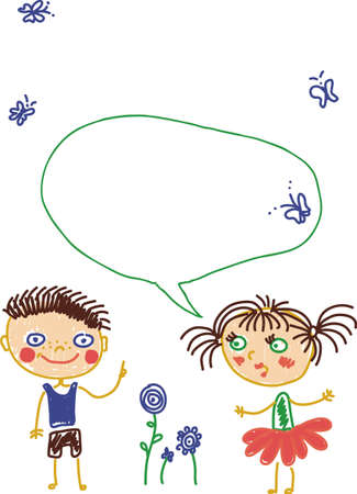 children doodles with kids talkingのイラスト素材