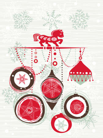 Christmas card with horse, symbol of year 2014のイラスト素材