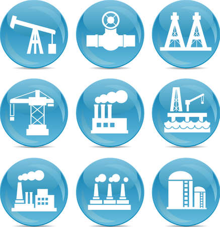 oil and gas related icons white on blue ballsのイラスト素材