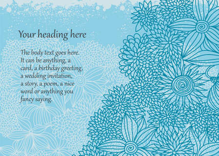 beautiful doodle floral card with cute blue flowers and space for your textのイラスト素材