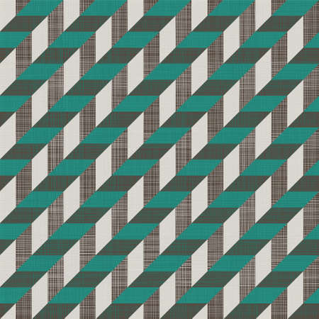 seamless retro pattern with diagonal green and grey lines and fabric background textureのイラスト素材