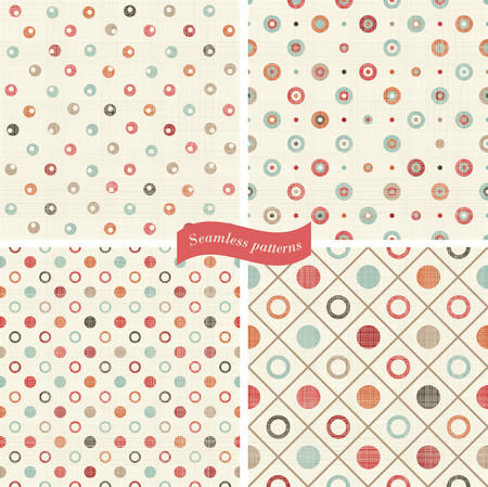 set of 4 colorful polka dots seamless patterns on shabby backgroundのイラスト素材