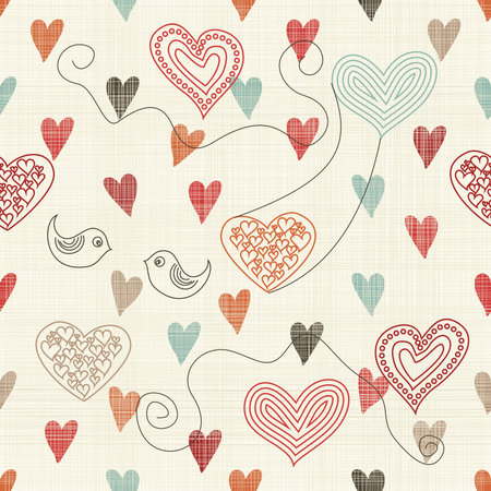 seamless pattern with doodle hearts on texture background