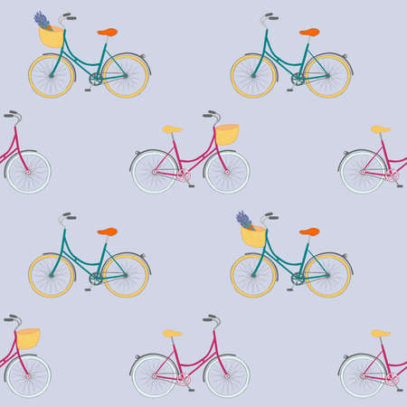 Perfect seamless pattern with colorful hand drawn city bikes.のイラスト素材