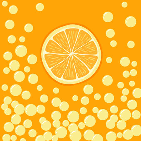 Beautiful illustration of orange slice in bubbly drink.のイラスト素材